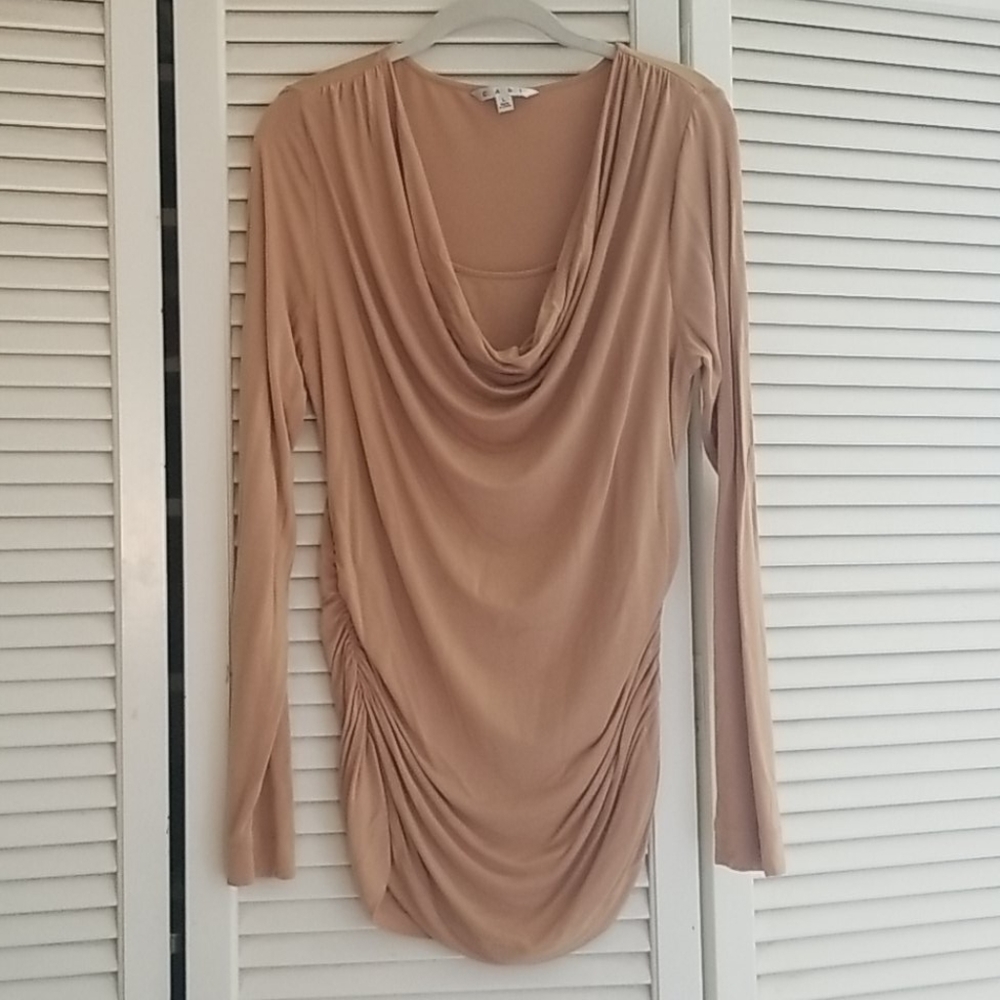 Camel cowl neck long sleeve top